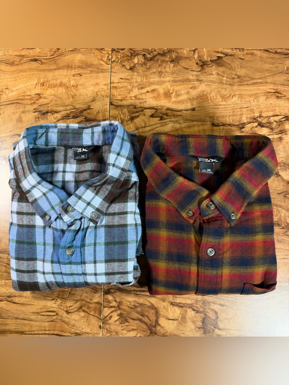 Eddie Bauer Lot of 2 Flannel Shirts Men’s 2XL Blue Red Plaid Outdoor Cotton